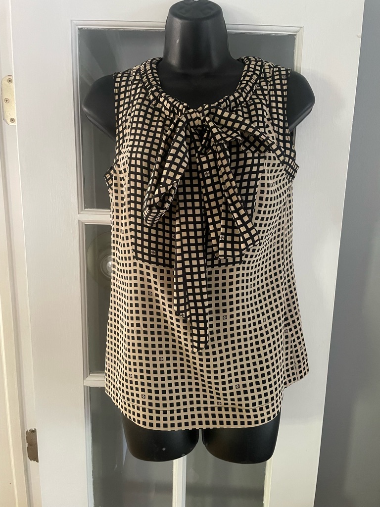 Tory Burch Classic Tie Front Silk Sleeveless Blouse